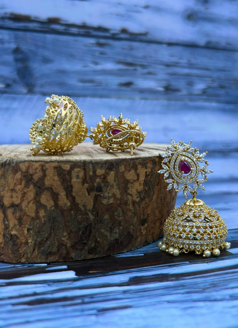 Elegant CZ Jhumka Earrings 1231020 - Sajaye jewels