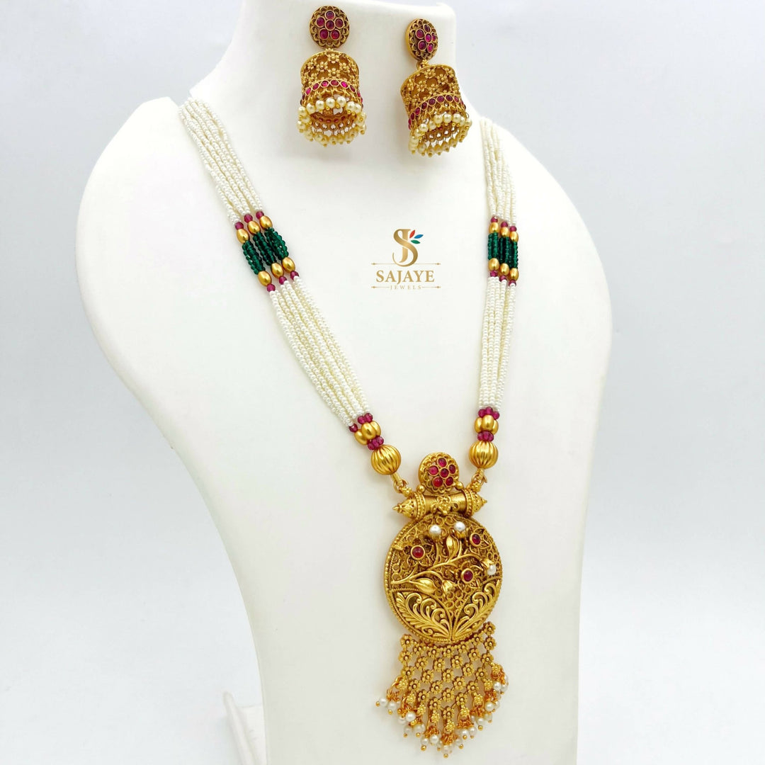 Traditional Pearls Long Necklace Set 1231255