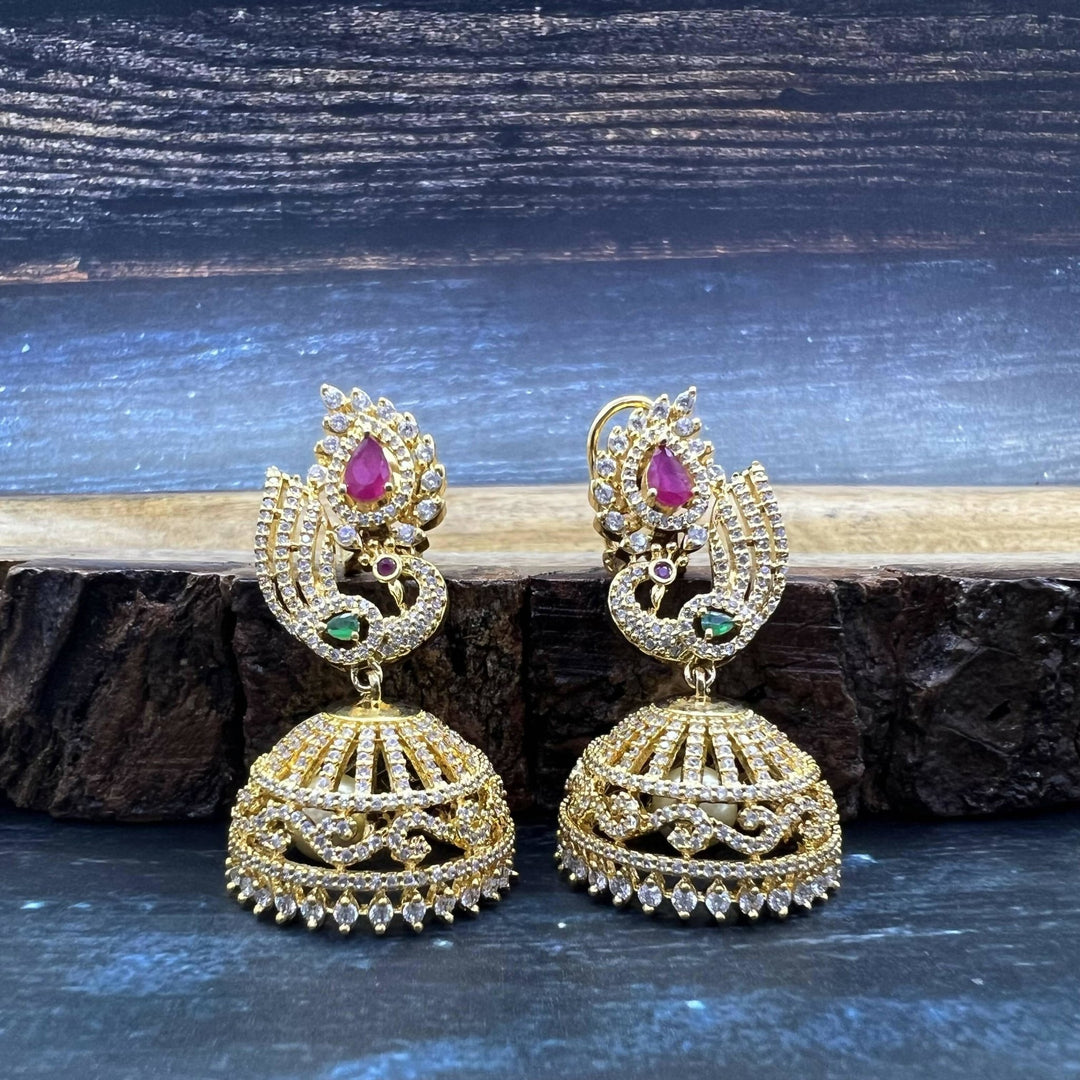 Elegant Peacock Jhumka Earrings 1231019 - Sajaye jewels
