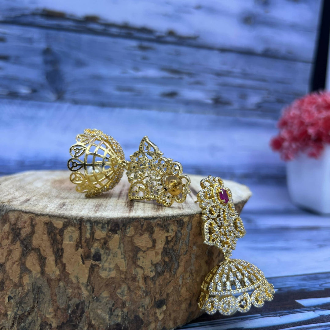 Elegant Flower Jhumka Earrings 1231021 - Sajaye jewels