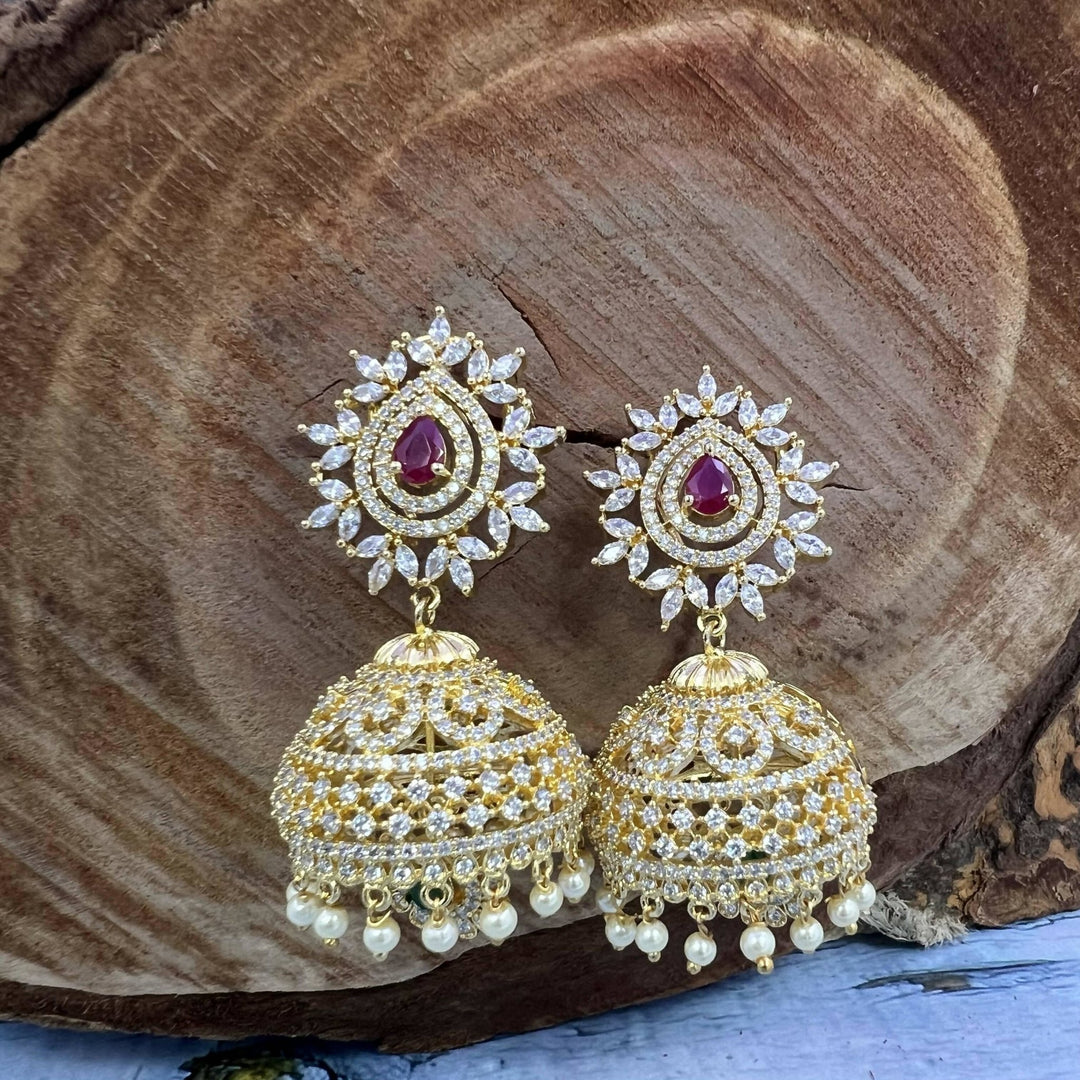 Elegant CZ Jhumka Earrings 1231020 - Sajaye jewels